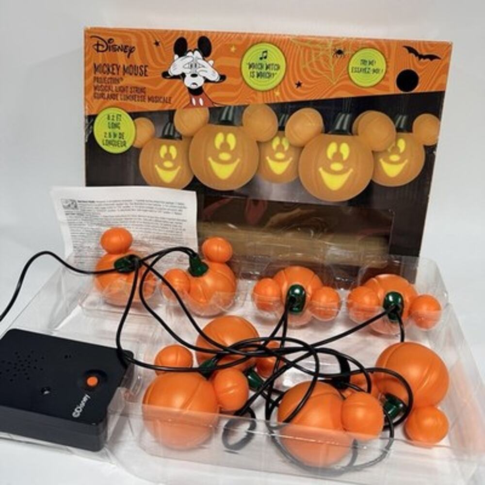 Gemmy Disney Halloween Mickey Projection Pumpkin Musical String Lights Orange